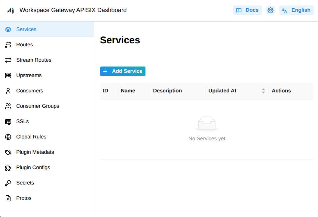 APISIX built-in dashboard: services, routes, upstreams, and plugin configuration